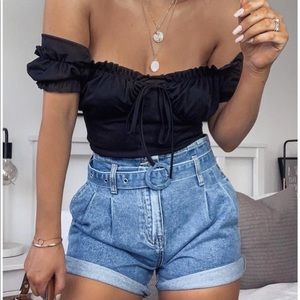 Black off shoulder cropped shirt